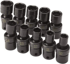 SK - 10 Piece 3/8" Drive Standard Impact Socket Set - 6 Points, 10 to 19mm, Metric Measurement Standard - USA Tool & Supply