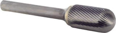 M.A. Ford - 1/2" Cut Diam, 1/4" Shank Diam, Cylinder with Radius Head Single Fine Cut Burr - Carbide, Radius End, 1" LOC, 3" OAL - USA Tool & Supply