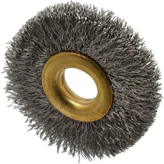 Value Collection - 2" OD, 1/2" Arbor Hole, Crimped Stainless Steel Wheel Brush - 5/16" Face Width, 1/2" Trim Length, 0.007" Filament Diam, 15,000 RPM - USA Tool & Supply