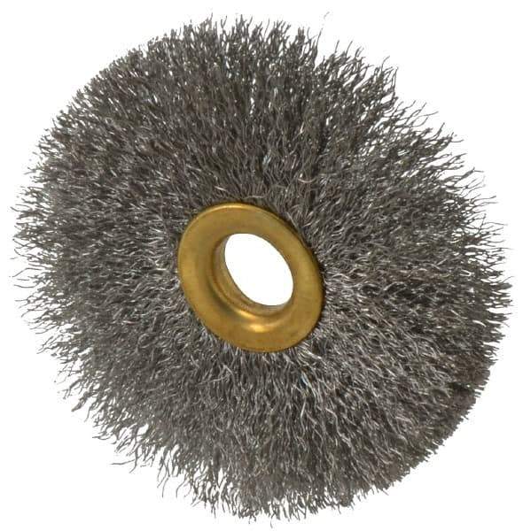 Value Collection - 3" OD, 1/2" Arbor Hole, Crimped Stainless Steel Wheel Brush - 3/8" Face Width, 1" Trim Length, 0.007" Filament Diam, 15,000 RPM - USA Tool & Supply