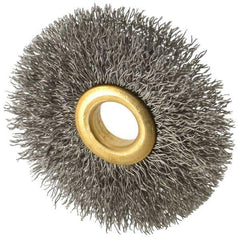 Value Collection - 2-1/2" OD, 1/2" Arbor Hole, Crimped Stainless Steel Wheel Brush - 3/8" Face Width, 3/4" Trim Length, 0.012" Filament Diam, 15,000 RPM - USA Tool & Supply