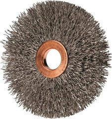 Value Collection - 3" OD, 1/2" Arbor Hole, Crimped Stainless Steel Wheel Brush - 3/8" Face Width, 1" Trim Length, 0.012" Filament Diam, 15,000 RPM - USA Tool & Supply