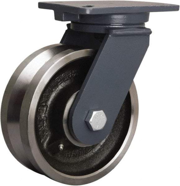 Hamilton - 8" Diam x 3" Wide, Forged Steel Swivel Caster - 4,000 Lb Capacity, Top Plate Mount, 5-1/4" x 7-1/4" Plate, Straight Roller Bearing - USA Tool & Supply