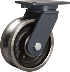 Hamilton - 8" Diam x 3" Wide, Forged Steel Swivel Caster - 4,000 Lb Capacity, Top Plate Mount, 5-1/4" x 7-1/4" Plate, Tapered Roller Bearing - USA Tool & Supply