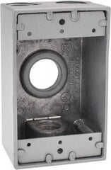 Thomas & Betts - 1 Gang, (4) 3/4" Knockouts, Aluminum Rectangle Outlet Box - 4-1/2" Overall Height x 2-1/2" Overall Width x 2" Overall Depth, Weather Resistant - USA Tool & Supply