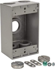 Thomas & Betts - 1 Gang, (5) 3/4" Knockouts, Aluminum Rectangle Outlet Box - 4-1/2" Overall Height x 2-1/2" Overall Width x 2" Overall Depth, Weather Resistant - USA Tool & Supply