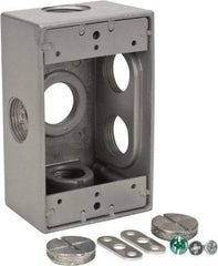 Thomas & Betts - 1 Gang, (6) 3/4" Knockouts, Aluminum Rectangle Outlet Box - 4-1/2" Overall Height x 2-1/2" Overall Width x 2" Overall Depth, Weather Resistant - USA Tool & Supply