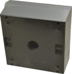 Thomas & Betts - 2 Gang, (3) 1/2" Knockouts, Aluminum Square Outlet Box - 4-9/16" Overall Height x 4-5/8" Overall Width x 2-1/16" Overall Depth, Weather Resistant - USA Tool & Supply