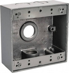 Thomas & Betts - 2 Gang, (4) 3/4" Knockouts, Aluminum Square Outlet Box - 4-9/16" Overall Height x 4-5/8" Overall Width x 2-1/16" Overall Depth, Weather Resistant - USA Tool & Supply