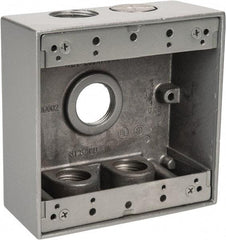 Thomas & Betts - 2 Gang, (5) 3/4" Knockouts, Aluminum Square Outlet Box - 4-9/16" Overall Height x 4-5/8" Overall Width x 2-1/16" Overall Depth, Weather Resistant - USA Tool & Supply