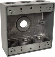 Thomas & Betts - 2 Gang, (7) 1/2" Knockouts, Aluminum Square Outlet Box - 4-9/16" Overall Height x 4-5/8" Overall Width x 2-1/16" Overall Depth, Weather Resistant - USA Tool & Supply