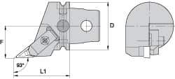 Kennametal - Right Hand Cut, Size KM63, V.. Insert Compatiblity, External Modular Turning & Profiling Cutting Unit Head - 43mm Ctr to Cutting Edge, 60mm Head Length, Through Coolant, Series Top Notch - USA Tool & Supply