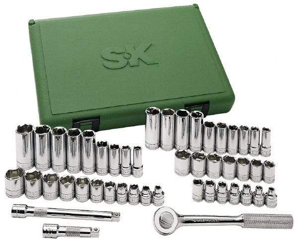 SK - 47 Piece 3/8" Drive Deep Well Socket Set - 6, 12 Points, 1/4" to 7/8" (6mm to 19mm) Range, Inch/Metric Measurement Standard - USA Tool & Supply