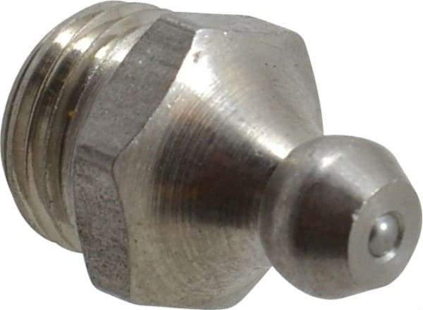 PRO-LUBE - Straight Head Angle, M10x1.0 Metric Stainless Steel Standard Grease Fitting - 11mm Hex - USA Tool & Supply