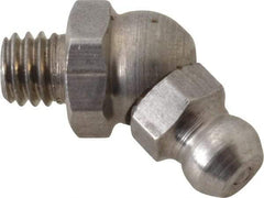 PRO-LUBE - 45° Head Angle, M6x1.0 Metric Stainless Steel Standard Grease Fitting - 9mm Hex, Zinc Plated Finish - USA Tool & Supply