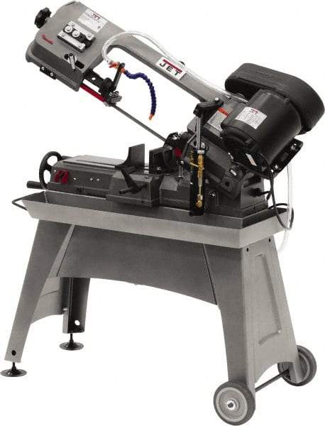 Jet - 5 x 8" Manual Horizontal Bandsaw - 1 Phase, 1/2 hp, 115 Volts, 45° Angle of Vise Rotation, Step Pulley Drive - USA Tool & Supply