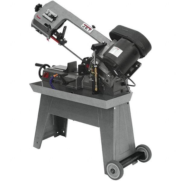 Jet - 7-1/2 x 5" Max Capacity, Manual Geared Head Horizontal Bandsaw - 85, 125 & 200 SFPM Blade Speed, 115/230 Volts, 45°, 0.5 hp, 1 Phase - USA Tool & Supply
