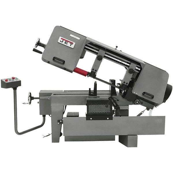 Jet - 10 x 16" Max Capacity, Semi-Automatic Variable Speed Pulley Horizontal Bandsaw - 100 to 350 SFPM Blade Speed, 115/230 Volts, 45°, 1.5 hp, 1 Phase - USA Tool & Supply