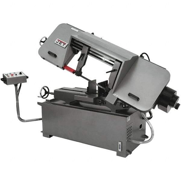 Jet - 10 x 16" Max Capacity, Semi-Automatic Variable Speed Pulley Horizontal Bandsaw - 100 to 350 SFPM Blade Speed, 230/460 Volts, 45°, 2 hp, 3 Phase - USA Tool & Supply
