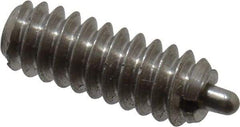 Vlier - 6-32, 3/8" Thread Length, 1/16" Plunger Projection, Stainless Steel Threaded Spring Plunger - 0.044 - 0.045" Max Plunger Diam, 3/8" Plunger Length, 1 Lb Init End Force, 1.6 Lb Final End Force - USA Tool & Supply