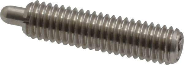 Vlier - 10-32, 3/4" Thread Length, 1/8" Plunger Projection, Stainless Steel Threaded Spring Plunger - 0.091 - 0.092" Max Plunger Diam, 3/4" Plunger Length, 1.3 Lb Init End Force, 2.7 Lb Final End Force - USA Tool & Supply