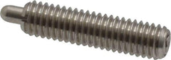 Vlier - 10-32, 3/4" Thread Length, 1/8" Plunger Projection, Stainless Steel Threaded Spring Plunger - 0.091 - 0.092" Max Plunger Diam, 3/4" Plunger Length, 1.3 Lb Init End Force, 2.7 Lb Final End Force - USA Tool & Supply