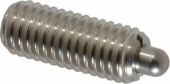 Vlier - 1/2-13, 1-1/4" Thread Length, 1/4" Plunger Projection, Stainless Steel Threaded Spring Plunger - 0.247 - 1/4" Max Plunger Diam, 1-1/4" Plunger Length, 2.7 Lb Init End Force, 9.3 Lb Final End Force - USA Tool & Supply