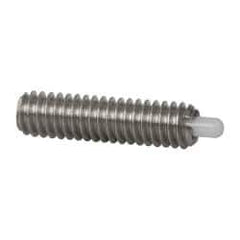 Vlier - 8-32, 5/8" Thread Length, 3/32" Plunger Projection, Stainless Steel Threaded Spring Plunger - 0.068 - 0.07" Max Plunger Diam, 5/8" Plunger Length, 2.7 Lb Init End Force, 7.3 Lb Final End Force - USA Tool & Supply