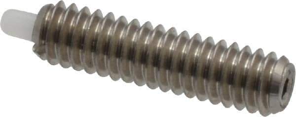 Vlier - 8-32, 5/8" Thread Length, 3/32" Plunger Projection, Stainless Steel Threaded Spring Plunger - 0.068 - 0.07" Max Plunger Diam, 5/8" Plunger Length, 0.7 Lb Init End Force, 2.3 Lb Final End Force - USA Tool & Supply