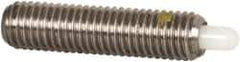 Vlier - 1/4-28, 1" Thread Length, 3/16" Plunger Projection, Stainless Steel Threaded Spring Plunger - 0.116 - 0.118" Max Plunger Diam, 1" Plunger Length, 3 Lb Init End Force, 13 Lb Final End Force - USA Tool & Supply