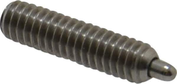 Vlier - 8-32, 5/8" Thread Length, 3/32" Plunger Projection, Stainless Steel Threaded Spring Plunger - 0.069 - 0.07" Max Plunger Diam, 5/8" Plunger Length, 2.7 Lb Init End Force, 7.3 Lb Final End Force, 0.063" Hex - USA Tool & Supply