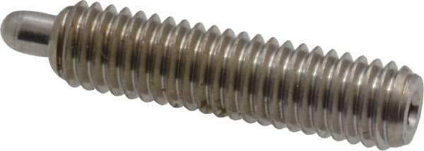 Vlier - 10-32, 3/4" Thread Length, 1/8" Plunger Projection, Stainless Steel Threaded Spring Plunger - 0.091 - 0.092" Max Plunger Diam, 3/4" Plunger Length, 1.3 Lb Init End Force, 2.7 Lb Final End Force, 0.063" Hex - USA Tool & Supply