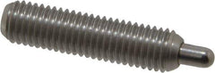 Vlier - 1/4-28, 1" Thread Length, 3/16" Plunger Projection, Stainless Steel Threaded Spring Plunger - 0.117 - 0.118" Max Plunger Diam, 1" Plunger Length, 3 Lb Init End Force, 13 Lb Final End Force, 0.079" Hex - USA Tool & Supply