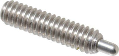 Vlier - 1/4-20, 1" Thread Length, 3/16" Plunger Projection, Stainless Steel Threaded Spring Plunger - 0.117 - 0.118" Max Plunger Diam, 1" Plunger Length, 3 Lb Init End Force, 13 Lb Final End Force, 0.079" Hex - USA Tool & Supply