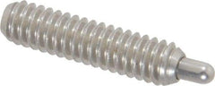 Vlier - 1/4-20, 1" Thread Length, 3/16" Plunger Projection, Stainless Steel Threaded Spring Plunger - 0.117 - 0.118" Max Plunger Diam, 1" Plunger Length, 1 Lb Init End Force, 4 Lb Final End Force, 0.079" Hex - USA Tool & Supply