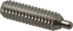 Vlier - 5/16-18, 1" Thread Length, 3/16" Plunger Projection, Stainless Steel Threaded Spring Plunger - 0.133 - 0.135" Max Plunger Diam, 1" Plunger Length, 3 Lb Init End Force, 15 Lb Final End Force, 0.093" Hex - USA Tool & Supply