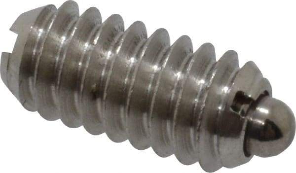 Vlier - 1/4-20, 17/32" Thread Length, 0.078" Plunger Projection, Stainless Steel Threaded Spring Plunger - 0.119" Max Plunger Diam, 0.531" Plunger Length, 3 Lb Init End Force, 10.5 Lb Final End Force - USA Tool & Supply