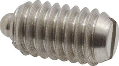 Vlier - 5/16-18, 9/16" Thread Length, 1/12" Plunger Projection, Stainless Steel Threaded Spring Plunger - 0.135" Max Plunger Diam, 0.562" Plunger Length, 3.75 Lb Init End Force, 15.5 Lb Final End Force - USA Tool & Supply