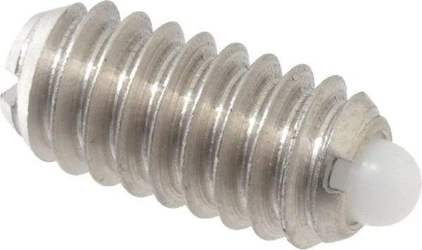 Vlier - 1/4-20, 17/32" Thread Length, 0.078" Plunger Projection, Stainless Steel Threaded Spring Plunger - 0.119" Max Plunger Diam, 0.531" Plunger Length, 3 Lb Init End Force, 10.5 Lb Final End Force - USA Tool & Supply