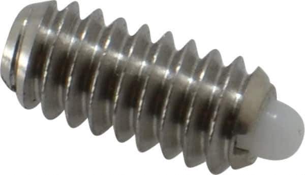 Vlier - 1/4-20, 17/32" Thread Length, 0.078" Plunger Projection, Stainless Steel Threaded Spring Plunger - 0.119" Max Plunger Diam, 0.531" Plunger Length, 1 Lb Init End Force, 3.5 Lb Final End Force - USA Tool & Supply