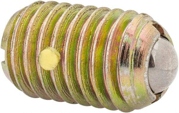 Vlier - 5/8-11, 0.375" Ball Diam, 0.984" Body Length, 0.096" Max Ball Reach, Threaded Ball Plunger - Steel Body, Steel Ball, 7 Lb Initial End Force, 50 Lb Final End Force, Locking Element - USA Tool & Supply