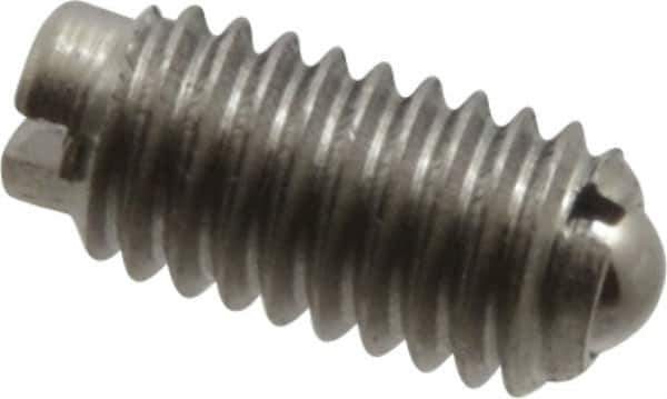 Vlier - 8-36, 0.094" Ball Diam, 0.344" Body Length, 0.025" Max Ball Reach, Threaded Ball Plunger - Stainless Steel Body, Stainless Steel Ball, 0.5 Lb Initial End Force, 1.25 Lb Final End Force - USA Tool & Supply