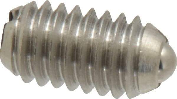 Vlier - 5/16-18, 0.156" Ball Diam, 0.578" Body Length, 0.04" Max Ball Reach, Threaded Ball Plunger - Stainless Steel Body, Stainless Steel Ball, 4 Lb Initial End Force, 9 Lb Final End Force - USA Tool & Supply
