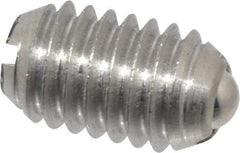 Vlier - 3/8-16, 0.188" Ball Diam, 0.625" Body Length, 0.048" Max Ball Reach, Threaded Ball Plunger - Stainless Steel Body, Stainless Steel Ball, 5 Lb Initial End Force, 10 Lb Final End Force - USA Tool & Supply
