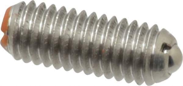 Vlier - 10-32, 0.094" Ball Diam, 0.513" Body Length, 0.025" Max Ball Reach, Threaded Ball Plunger - Stainless Steel Body, Stainless Steel Ball, 2 Lb Initial End Force, 5 Lb Final End Force - USA Tool & Supply