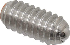 Vlier - 1/4-20, 0.125" Ball Diam, 0.531" Body Length, 0.035" Max Ball Reach, Threaded Ball Plunger - Stainless Steel Body, Stainless Steel Ball, 4 Lb Initial End Force, 12 Lb Final End Force - USA Tool & Supply