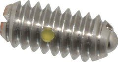 Vlier - 1/4-20, 0.125" Ball Diam, 0.531" Body Length, 0.035" Max Ball Reach, Threaded Ball Plunger - Stainless Steel Body, Stainless Steel Ball, 4 Lb Initial End Force, 12 Lb Final End Force, Locking Element - USA Tool & Supply