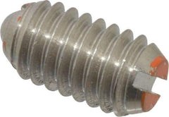 Vlier - 5/16-18, 0.156" Ball Diam, 0.578" Body Length, 0.04" Max Ball Reach, Threaded Ball Plunger - Stainless Steel Body, Stainless Steel Ball, 6 Lb Initial End Force, 17 Lb Final End Force - USA Tool & Supply
