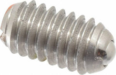 Vlier - 5/16-18, 0.156" Ball Diam, 0.578" Body Length, 0.04" Max Ball Reach, Threaded Ball Plunger - Stainless Steel Body, Stainless Steel Ball, 6 Lb Initial End Force, 17 Lb Final End Force, Locking Element - USA Tool & Supply