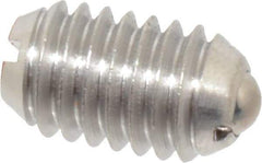 Vlier - 3/8-16, 0.188" Ball Diam, 0.625" Body Length, 0.048" Max Ball Reach, Threaded Ball Plunger - Stainless Steel Body, Stainless Steel Ball, 6 Lb Initial End Force, 21 Lb Final End Force - USA Tool & Supply